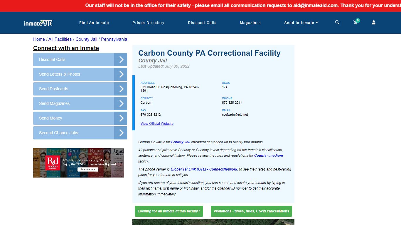 Carbon County PA Correctional Facility - Inmate Locator ...